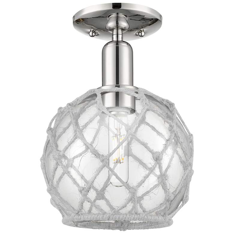 Image 1 Arcadia Farmhouse 8"W Polished Nickel Semi-Flush w/ Clear White Shade