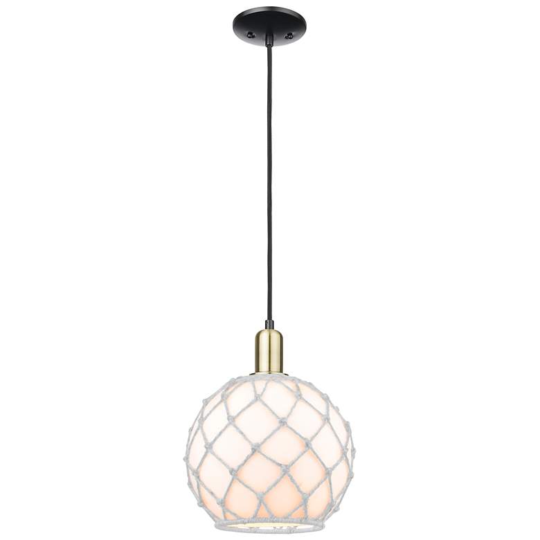 Image 1 Arcadia Farmhouse Rope 10"W Black Brass Cord Pendant w/ White Shade