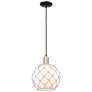 1_Arcadia Farmhouse Rope 10"W Black Brass Cord Pendant w/ White Shade