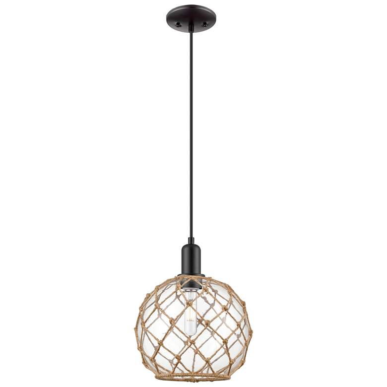 Image 1 Arcadia Farmhouse Rope 10"W Black Cord Pendant w/ Clear Brown Shade