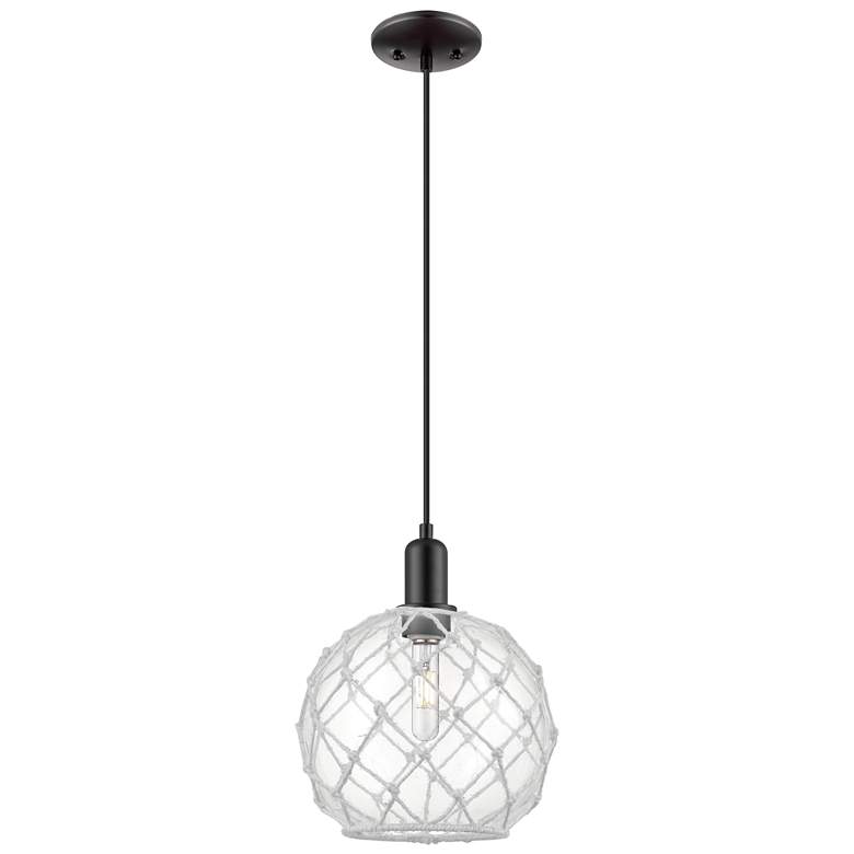 Image 1 Arcadia Farmhouse Rope 10"W Black Cord Pendant w/ Clear White Shade