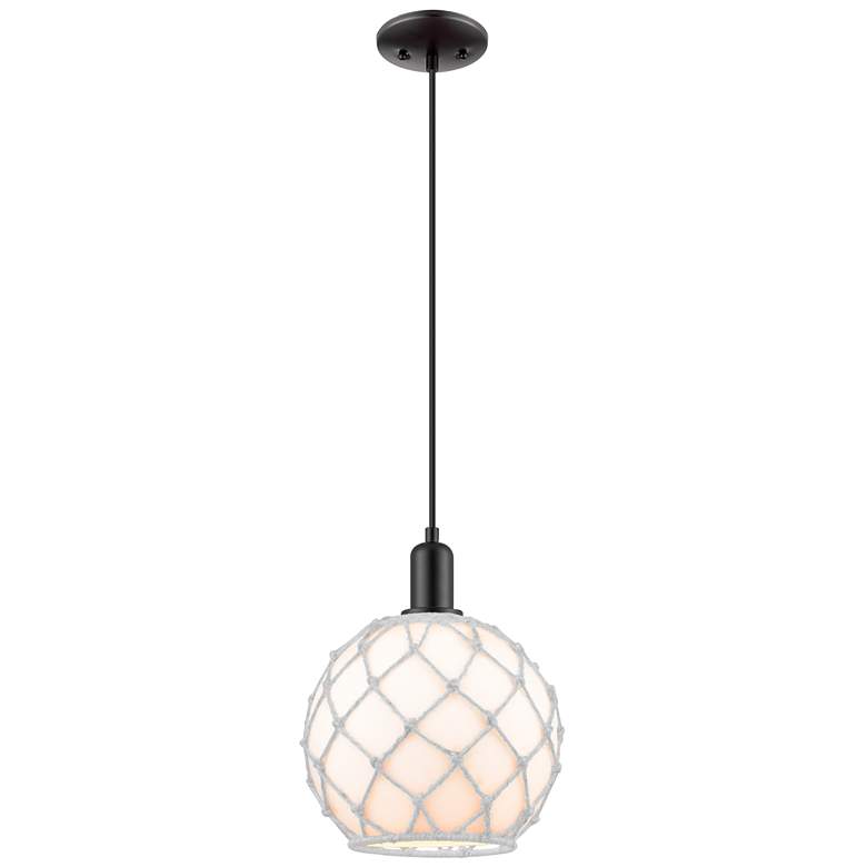 Image 1 Arcadia Farmhouse Rope 10"W Black Cord Pendant w/ White Glass Shade