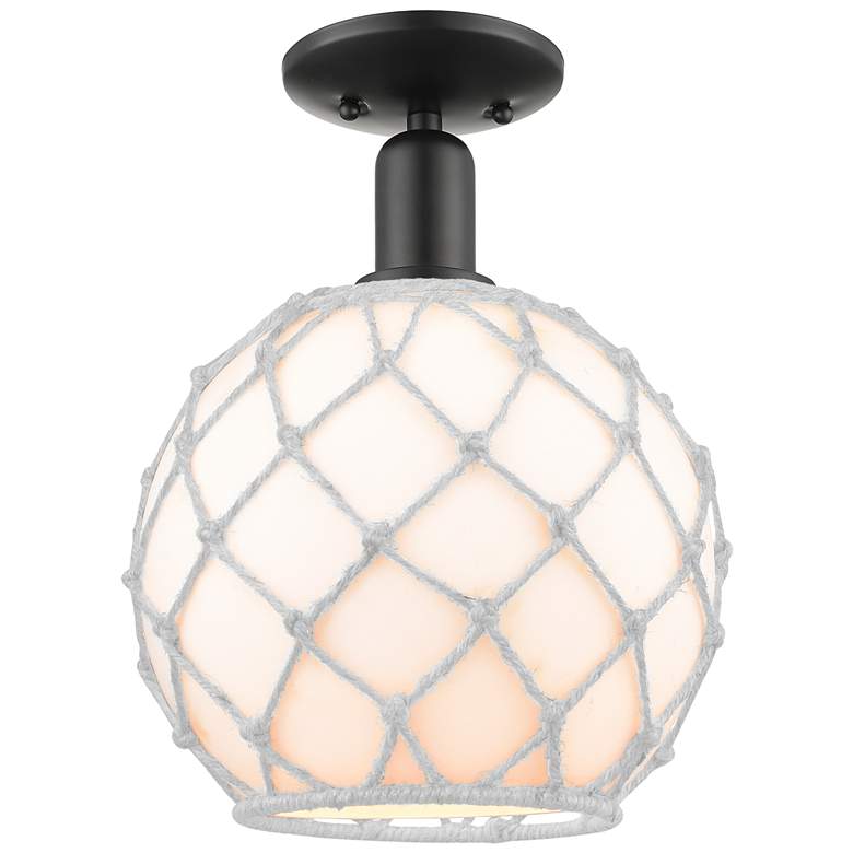 Image 1 Arcadia Farmhouse Rope 10"W Black Semi.Flush Mount w/ White Shade