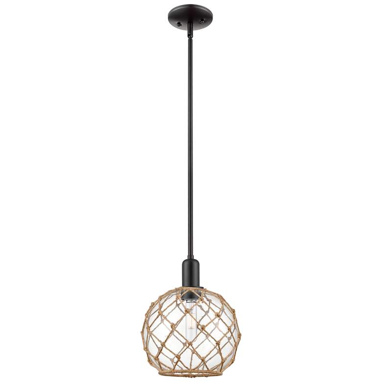 Image 1 Arcadia Farmhouse Rope 10"W Black Stem Pendant w/ Clear Brown Shade