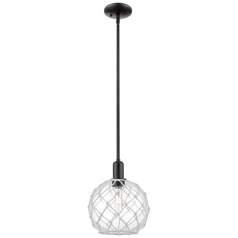 Image 1 Arcadia Farmhouse Rope 10"W Black Stem Pendant w/ Clear White Shade