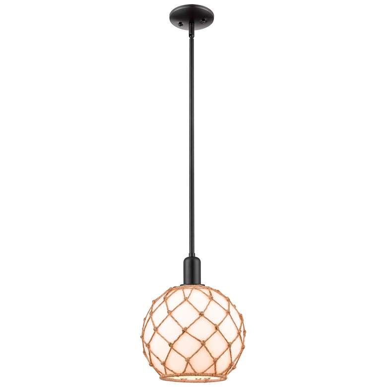 Image 1 Arcadia Farmhouse Rope 10"W Black Stem Pendant w/ White Brown Shade