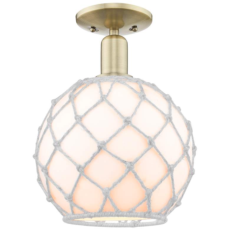 Image 1 Arcadia Farmhouse Rope 10"W Brass Semi.Flush Mount w/ White Shade