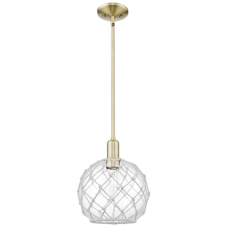Image 1 Arcadia Farmhouse Rope 10"W Brass Stem Pendant w/ Clear White Shade