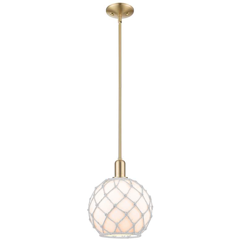 Image 1 Arcadia Farmhouse Rope 10"W Bronze Stem Pendant w/ White Glass Shade