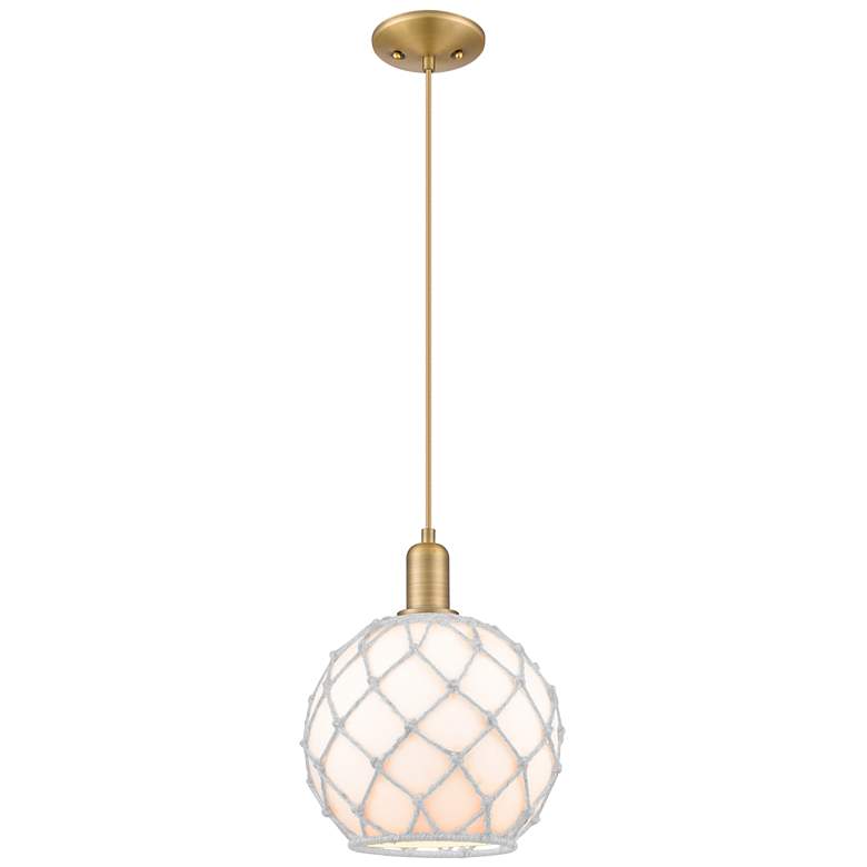 Image 1 Arcadia Farmhouse Rope 10"W Brushed Brass Cord Pendant w/ White Shade