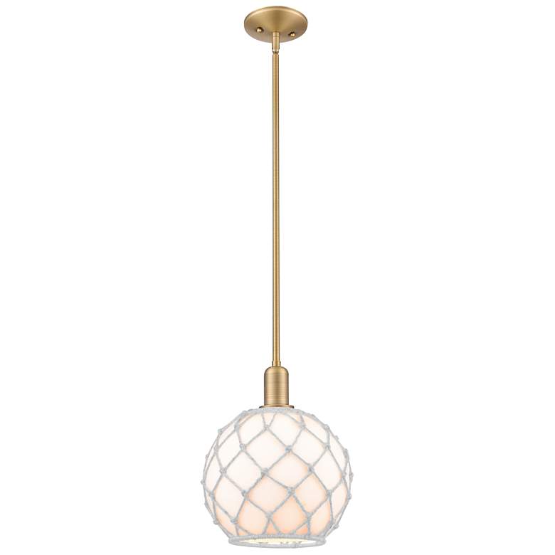 Image 1 Arcadia Farmhouse Rope 10"W Brushed Brass Stem Pendant w/ White Shade