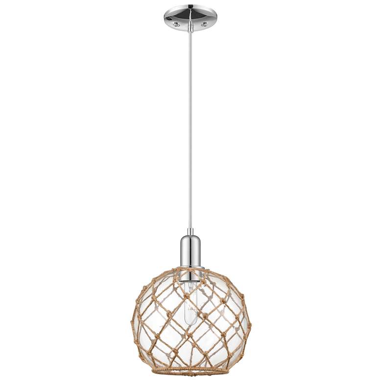 Image 1 Arcadia Farmhouse Rope 10"W Chrome Cord Pendant w/ Clear Brown Shade