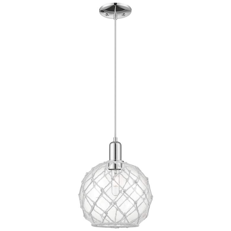 Image 1 Arcadia Farmhouse Rope 10"W Chrome Cord Pendant w/ Clear White Shade