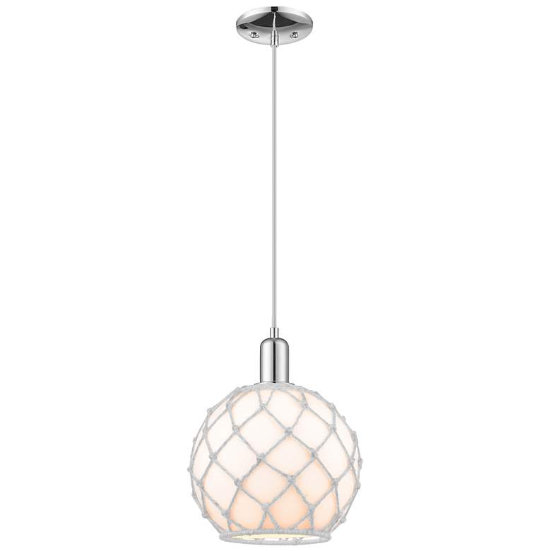 Image 1 Arcadia Farmhouse Rope 10"W Chrome Cord Pendant w/ White Glass Shade