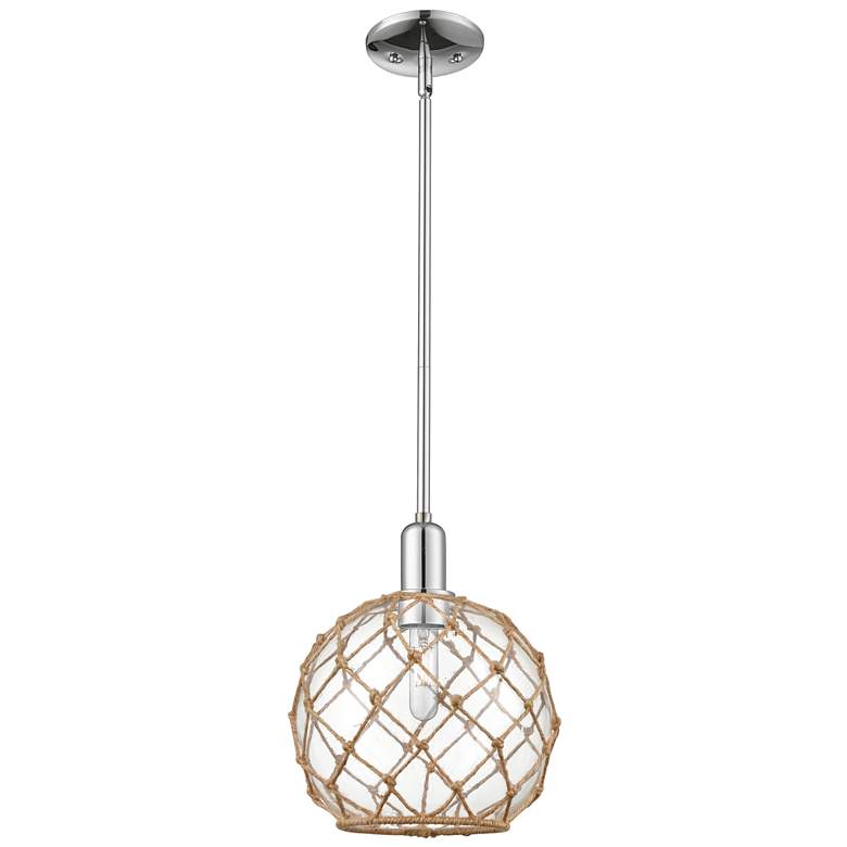 Image 1 Arcadia Farmhouse Rope 10"W Chrome Stem Pendant w/ Clear Brown Shade