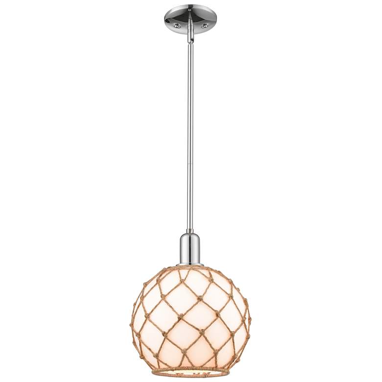 Image 1 Arcadia Farmhouse Rope 10"W Chrome Stem Pendant w/ White Brown Shade