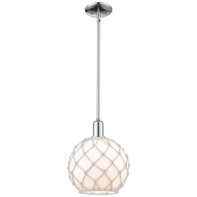 Image 1 Arcadia Farmhouse Rope 10"W Chrome Stem Pendant w/ White Glass Shade