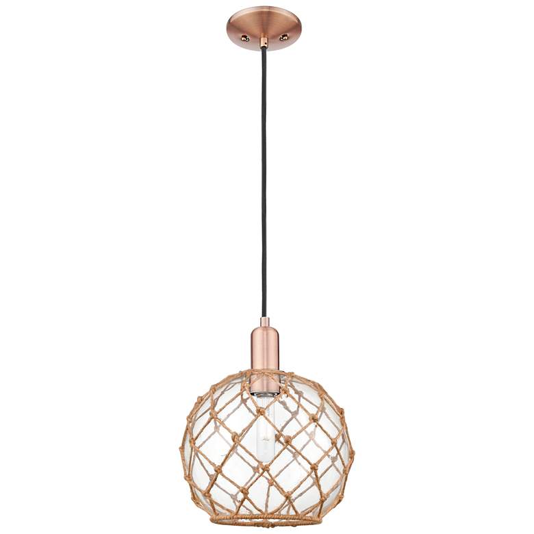 Image 1 Arcadia Farmhouse Rope 10"W Copper Cord Pendant w/ Clear Brown Shade