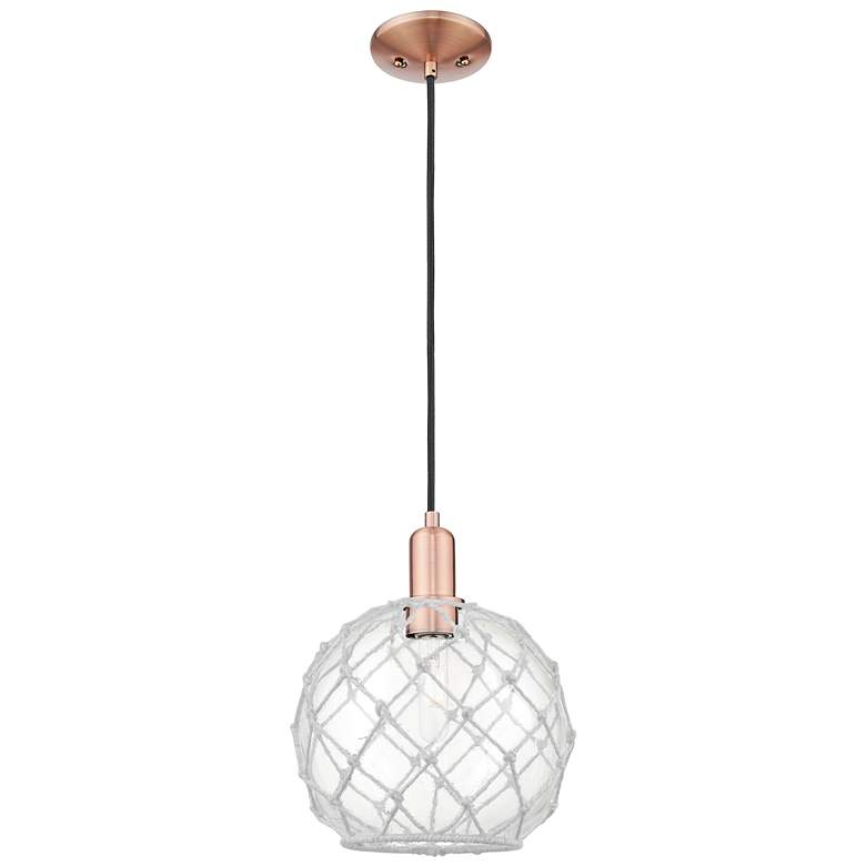 Image 1 Arcadia Farmhouse Rope 10"W Copper Cord Pendant w/ Clear White Shade