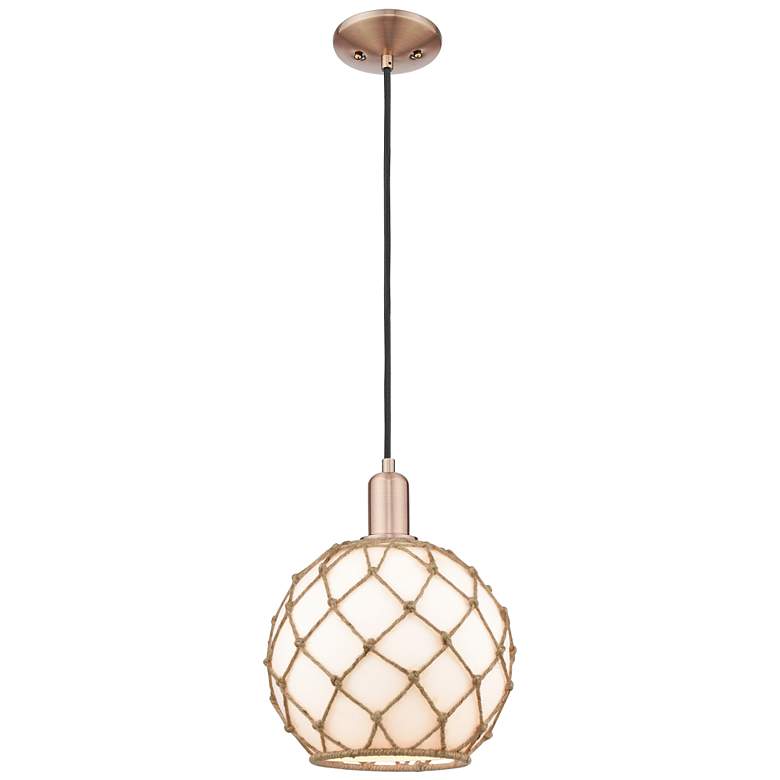 Image 1 Arcadia Farmhouse Rope 10"W Copper Cord Pendant w/ White Brown Shade