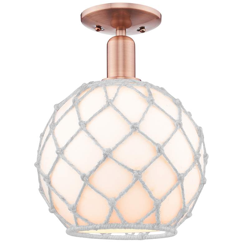 Image 1 Arcadia Farmhouse Rope 10"W Copper Semi.Flush Mount w/ White Shade