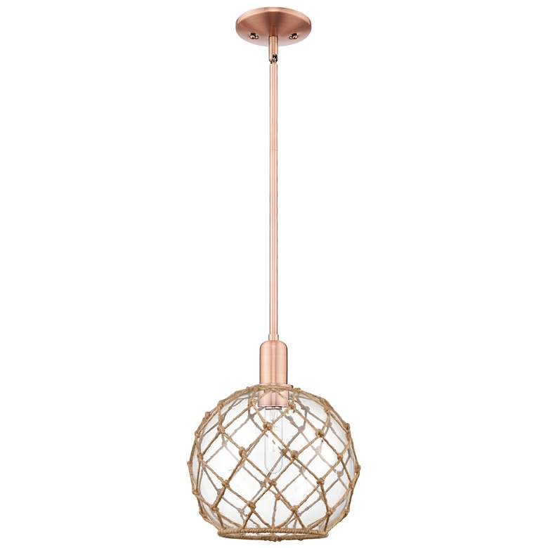 Image 1 Arcadia Farmhouse Rope 10"W Copper Stem Pendant w/ Clear Brown Shade