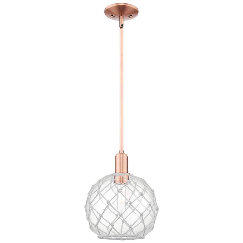 Image 1 Arcadia Farmhouse Rope 10"W Copper Stem Pendant w/ Clear White Shade