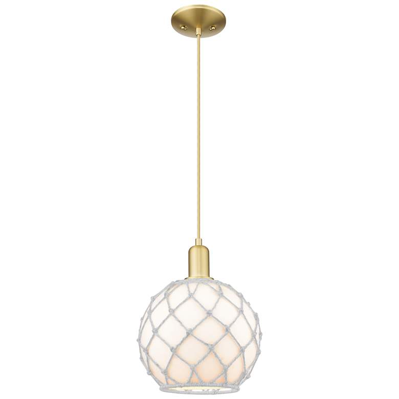 Image 1 Arcadia Farmhouse Rope 10"W Gold Cord Pendant w/ White Glass Shade