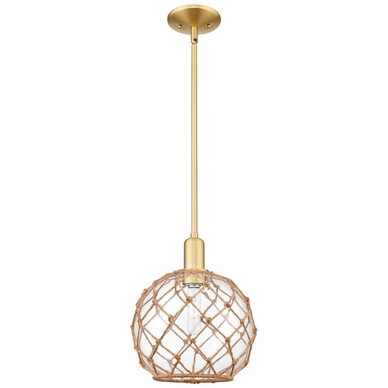 Image 1 Arcadia Farmhouse Rope 10"W Gold Stem Pendant w/ Clear Brown Shade
