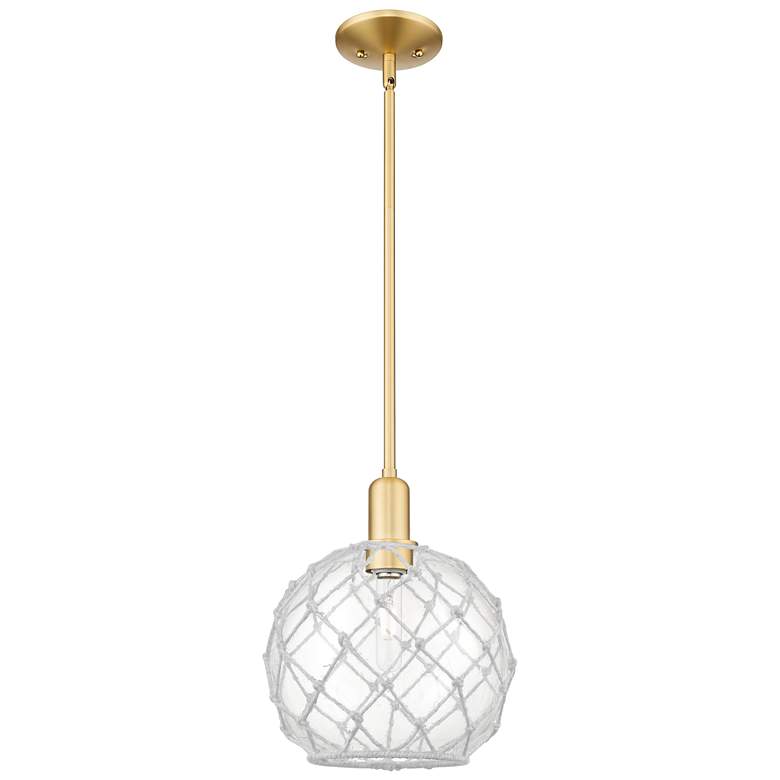 Image 1 Arcadia Farmhouse Rope 10"W Gold Stem Pendant w/ Clear White Shade