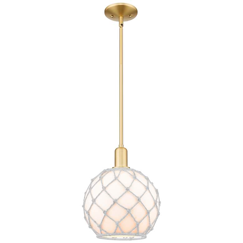 Image 1 Arcadia Farmhouse Rope 10"W Gold Stem Pendant w/ White Glass Shade
