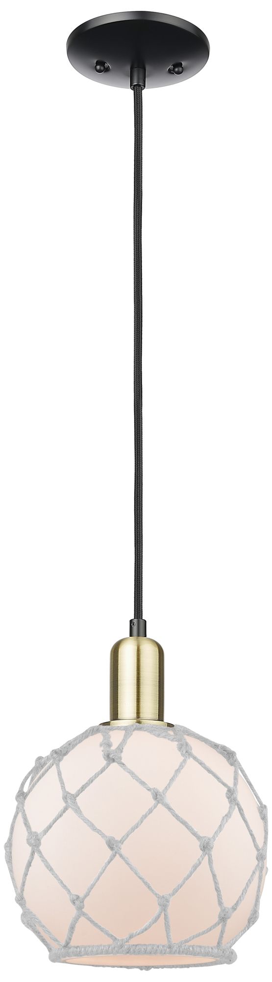 Arcadia Farmhouse Rope 8"W Black Brass Cord Pendant w/ White Shade