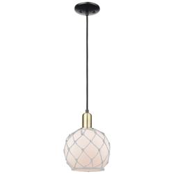 Arcadia Farmhouse Rope 8"W Black Brass Cord Pendant w/ White Shade