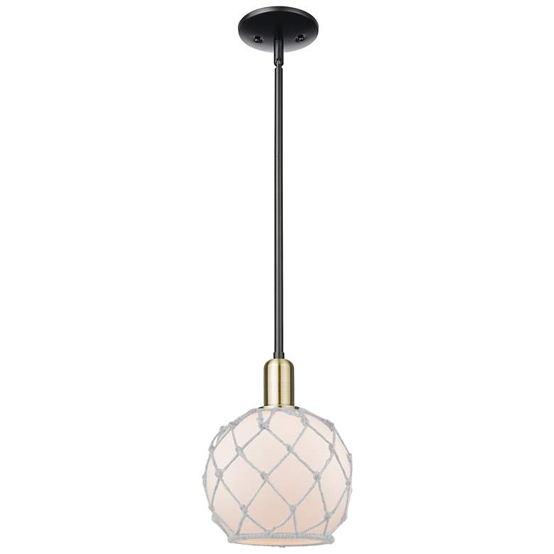 Image 1 Arcadia Farmhouse Rope 8"W Black Brass Stem Pendant w/ White Shade