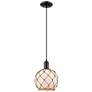 1_Arcadia Farmhouse Rope 8"W Black Cord Pendant w/ White Brown Shade