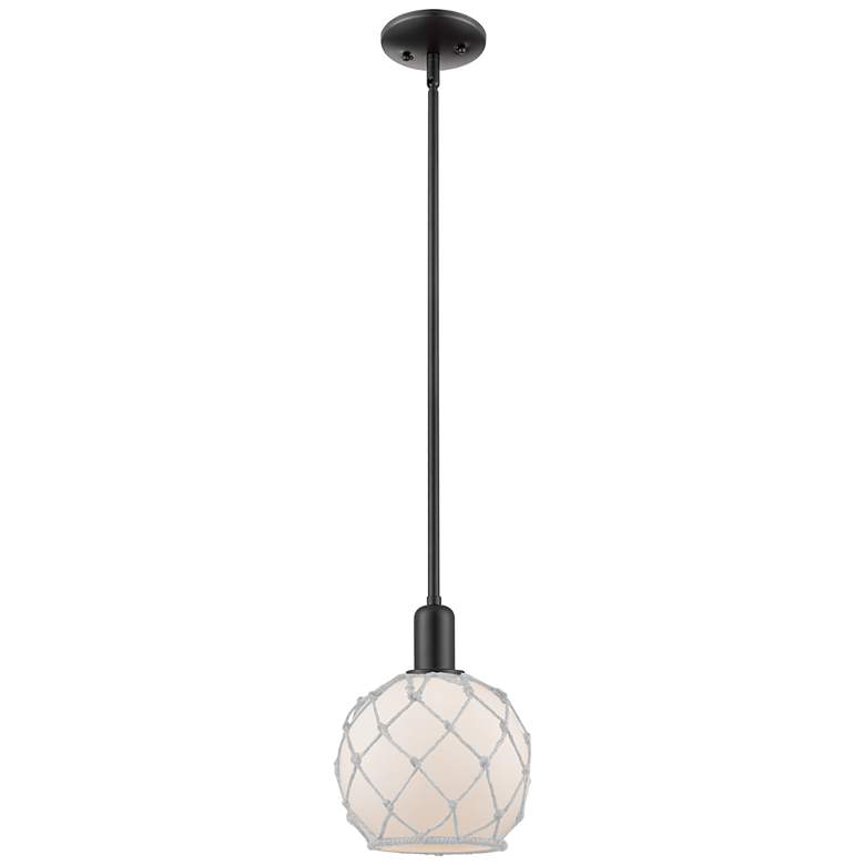 Image 1 Arcadia Farmhouse Rope 8"W Black Stem Pendant w/ White Glass Shade