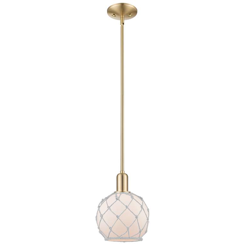 Image 1 Arcadia Farmhouse Rope 8"W Bronze Stem Pendant w/ White Glass Shade
