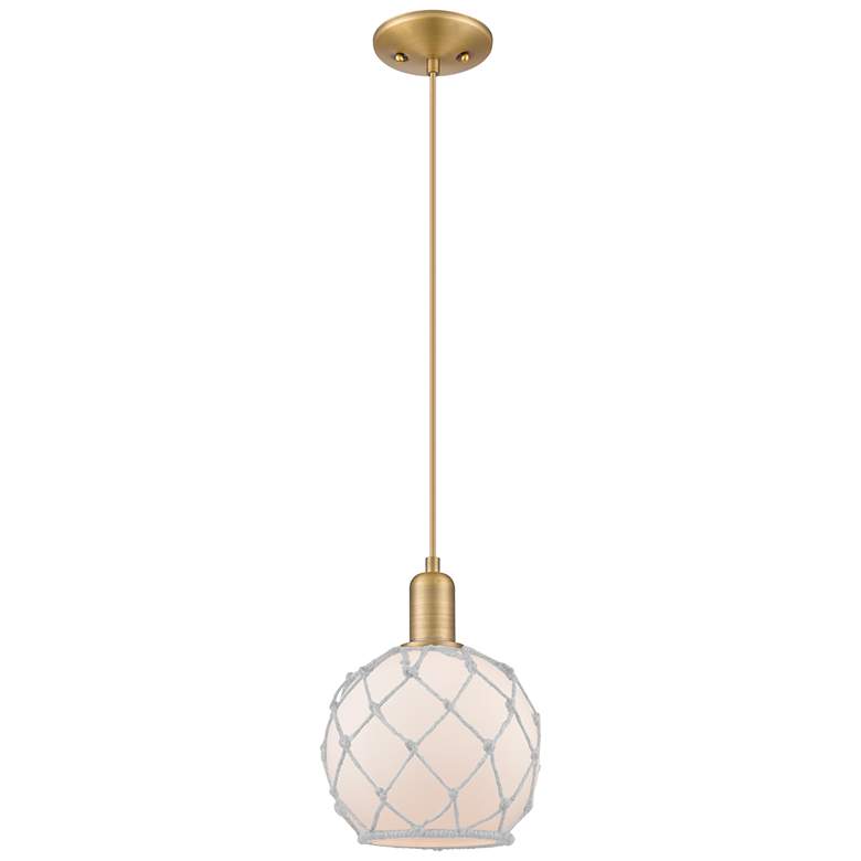 Image 1 Arcadia Farmhouse Rope 8"W Brushed Brass Cord Pendant w/ White Shade
