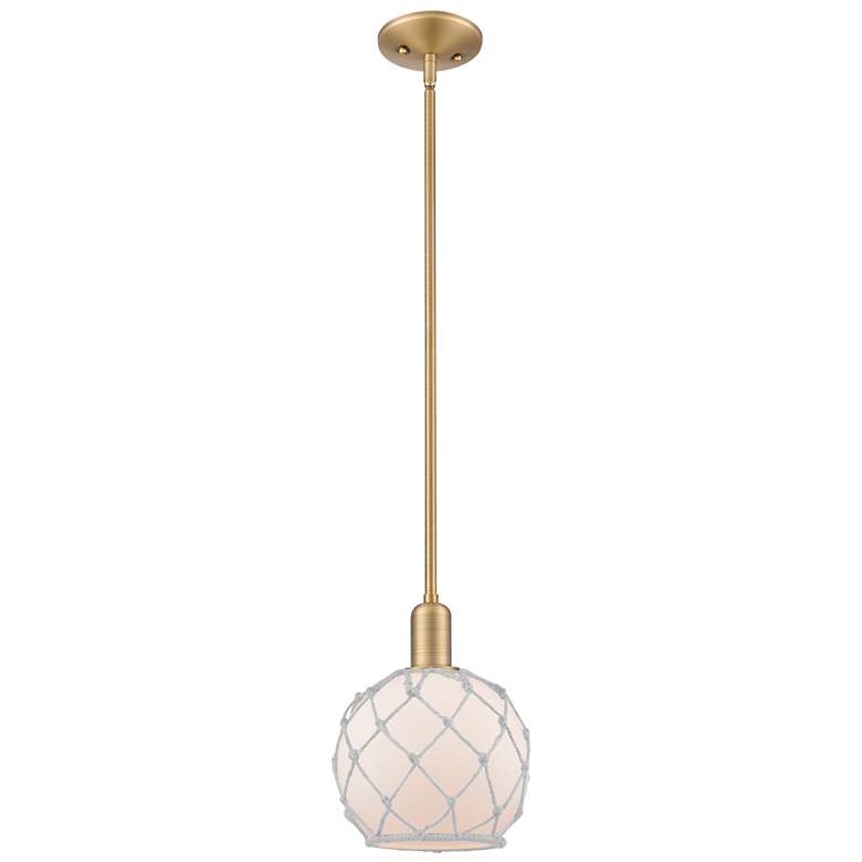 Image 1 Arcadia Farmhouse Rope 8"W Brushed Brass Stem Pendant w/ White Shade