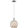 Arcadia Farmhouse Rope 8"W Chrome Cord Pendant w/ White Brown Shade