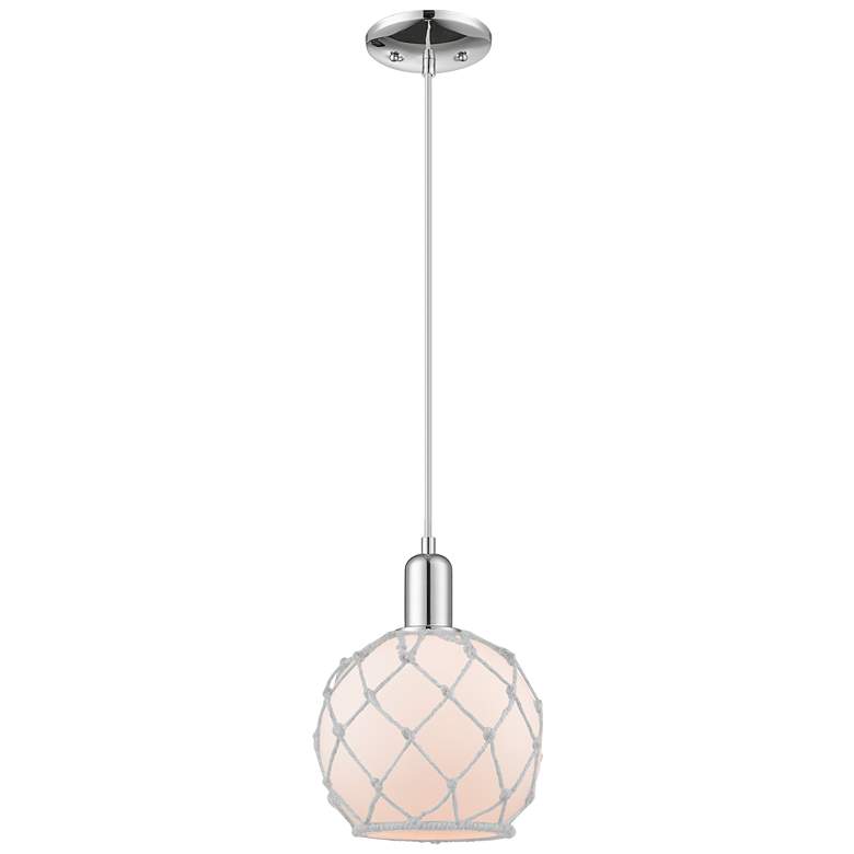 Image 1 Arcadia Farmhouse Rope 8"W Chrome Cord Pendant w/ White Glass Shade