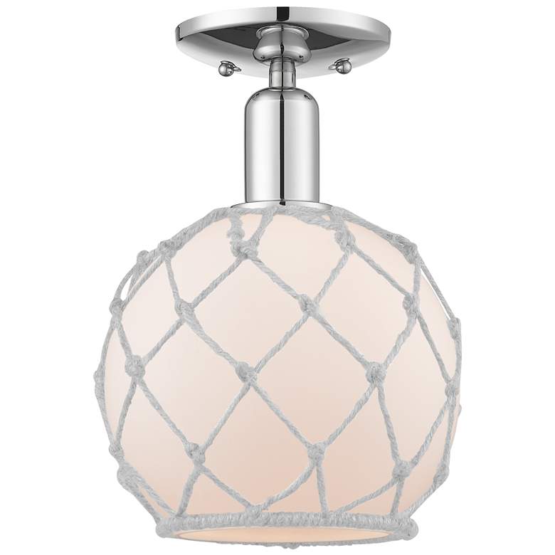 Image 1 Arcadia Farmhouse Rope 8"W Chrome Semi.Flush Mount w/ White Shade