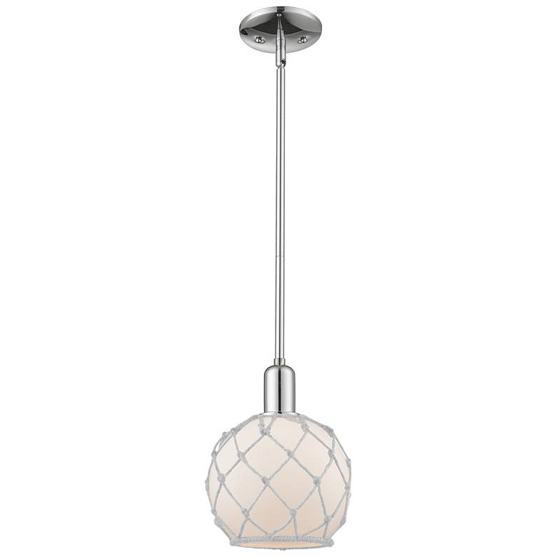 Image 1 Arcadia Farmhouse Rope 8"W Chrome Stem Pendant w/ White Glass Shade