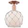 Arcadia Farmhouse Rope 8"W Copper Semi.Flush Mount w/ White Shade