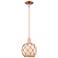 Arcadia Farmhouse Rope 8"W Copper Stem Pendant w/ White Brown Shade