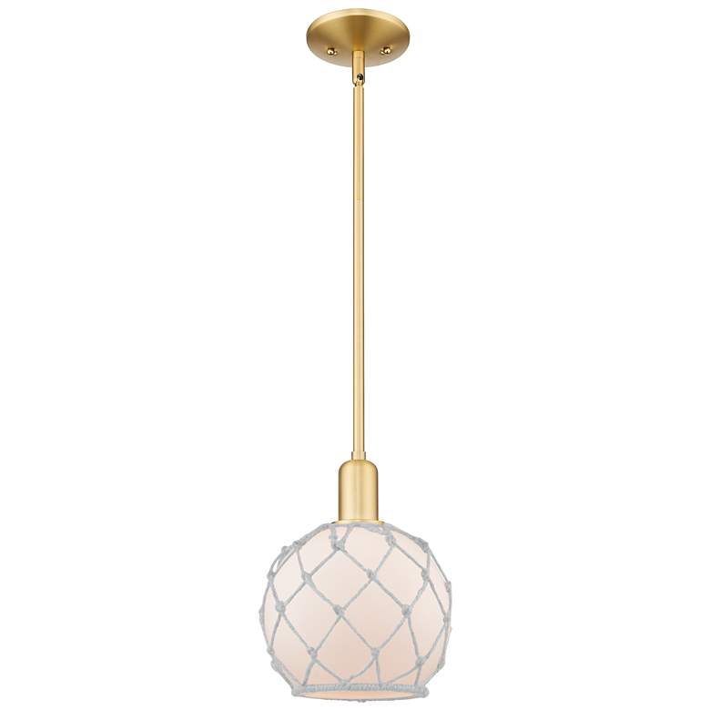 Image 1 Arcadia Farmhouse Rope 8"W Gold Stem Mini Pendant w/ White Glass Shade