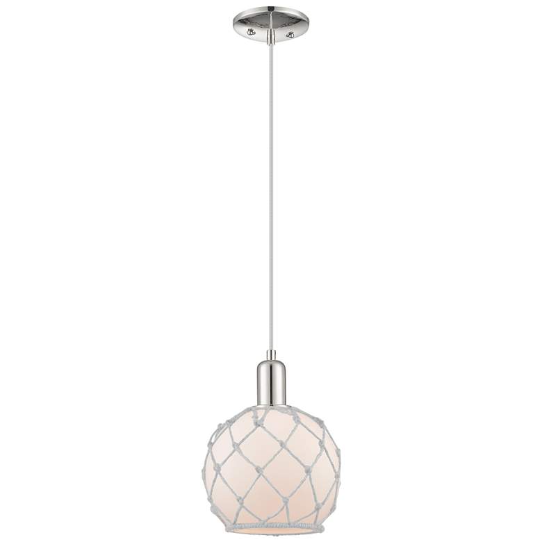Image 1 Arcadia Farmhouse Rope 8"W Polished Nickel Cord Pendant w/ White Shade
