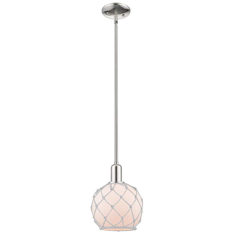 Image 1 Arcadia Farmhouse Rope 8"W Polished Nickel Stem Pendant w/ White Shade