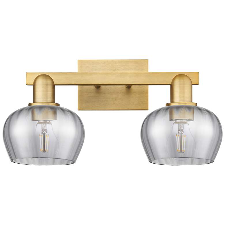 Image 1 Arcadia Fenton 18"W 2-Lt Brushed Brass Bath Light w/ Light Smoke Shade
