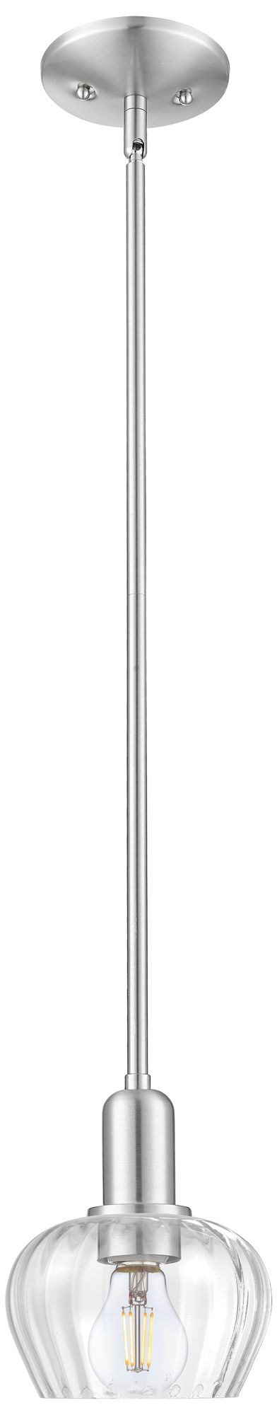 Arcadia Fenton 7"W Brushed Nickel Stem Mini Pendant w/ Clear Shade